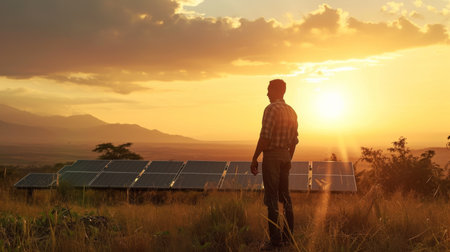 man Standing in Front of Solar Panelの素材