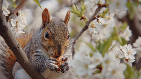 Squirrel Eating Nut in Tree, A Common Wildlife Moment in Natureの素材