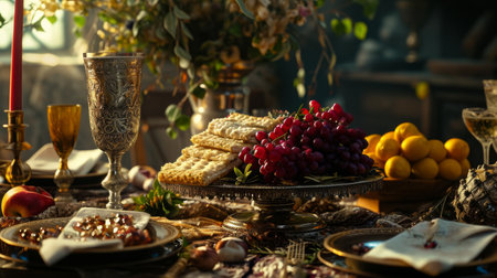 Table Set With Plates of Food and Vase of Flowersの素材
