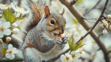 Squirrel Eating Nut in Tree, A Common Wildlife Moment in Natureの素材