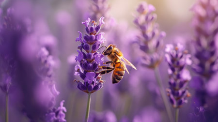 Bee Flying Over Flowers - Beautiful Nature Photography Printの素材