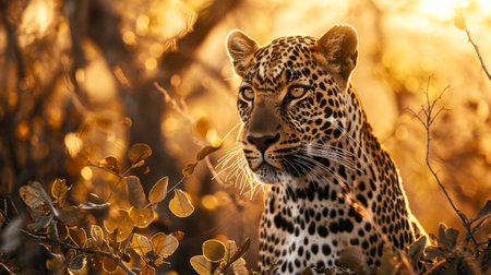 Leopard Sitting in Forestの素材