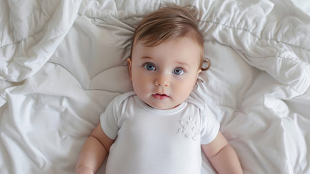 Baby Laying on Bed Next to Pillows, Serenity and Comfort in a Peaceful Slumberの素材
