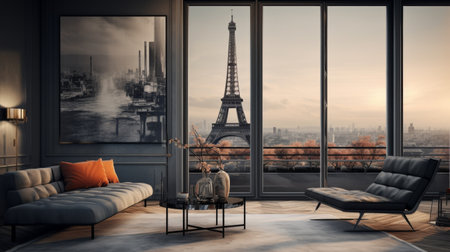 Living Room With a View of the Eiffel Towerの素材