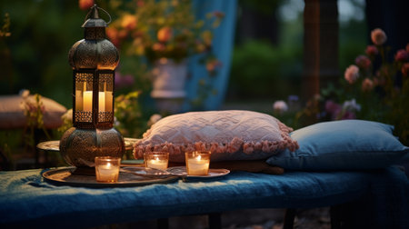 A Living Room Filled With Pillows and Lit Candlesの素材