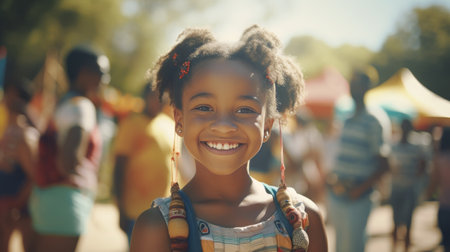 Young Girl With Braids Smiles at the Cameraの素材