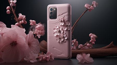 Pink Case With Floral Design Next to Branchの素材