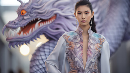 Woman in Dress With Dragon Designの素材