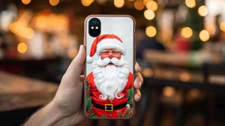 Christmas Phone Cases Sitting on Top of a Wooden Tableの素材