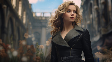 Woman in Black Leather Jacket Standing in Alleywayの素材