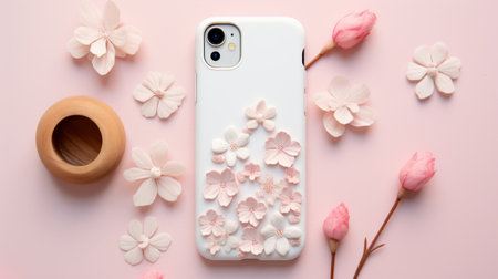 White Flower Phone Case on Pink Backgroundの素材