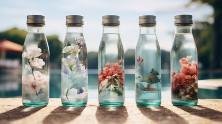 Array of Glass Bottles With Flowersの素材