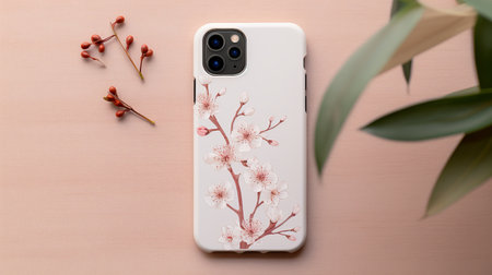 Pink Phone Case on Wooden Tableの素材