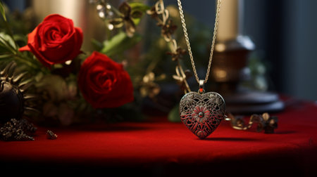 Heart Shaped Pendant Sitting on Top of a Tableの素材