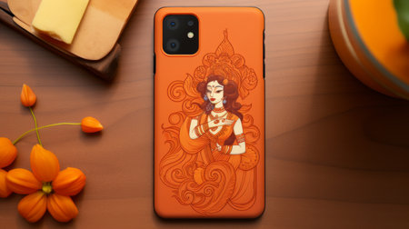 Orange Phone Case With Picture of a Womanの素材
