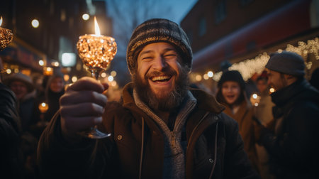 Man Holding a Lit Candle in His Handの素材