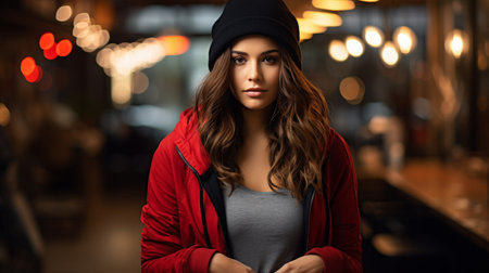 Woman Wearing Red Jacket and Black Hatの素材