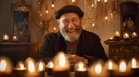 Man Sitting in Front of Lit Candlesの素材