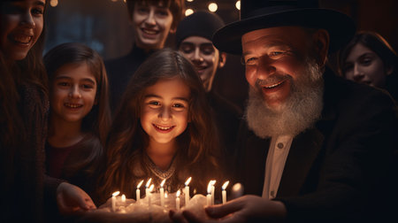 Group of People Holding a Cake With Lit Candlesの素材