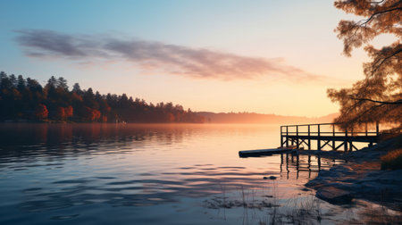 Body of Water With Trees in the Backgroundの素材