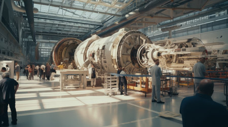 Group of Men Standing Around a Machineの素材