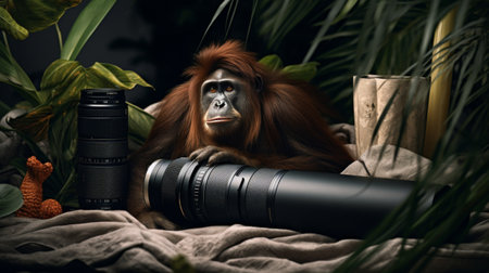 Monkey Capturing Plants With Cameraの素材