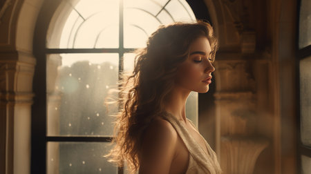 Woman Standing in Front of a Windowの素材