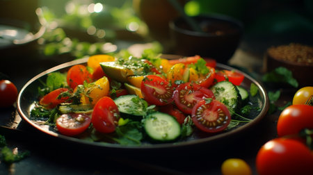 Plate of Fresh Vegetables on a Tableの素材
