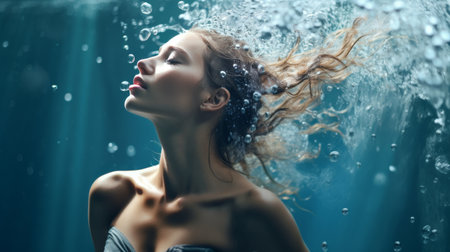 Woman in Water With Blowing Hairの素材