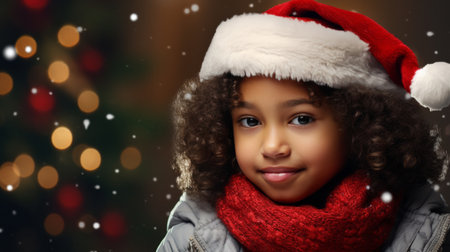 Little Girl Wearing Santa Hat and Scarfの素材