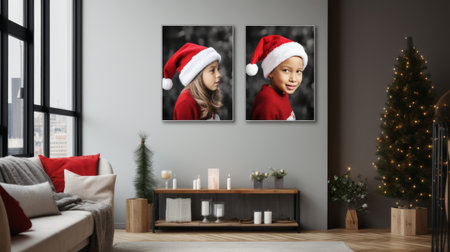 Festive Living Room With Couch and Christmas Treeの素材