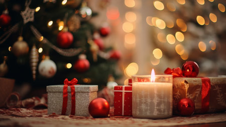 Group of Wrapped Presents Next to Christmas Treeの素材