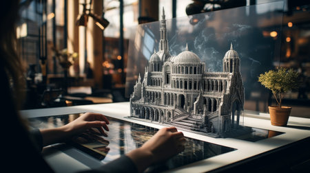 Person Examining a Model of a Buildingの素材