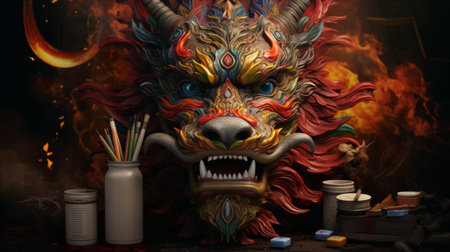 Dragon Head Painting With Paintbrushesの素材