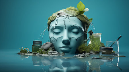 Womans Face Surrounded by Jars and Plantsの素材