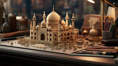 Wooden Model of Building on Deskの素材