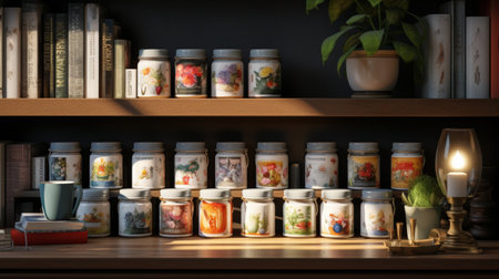 Diverse Collection of Jars on a Shelfの素材