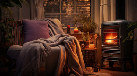 A Cozy Bedroom With Bed, Lamp, and Windowの素材