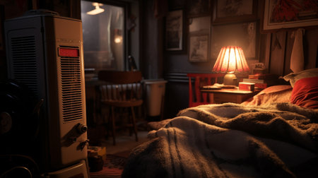 A Cozy Bedroom With Bed, Lamp, and Windowの素材