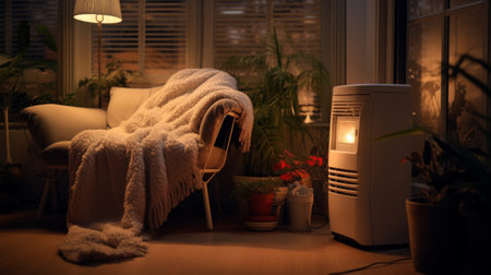 A Cozy Bedroom With Bed, Lamp, and Windowの素材