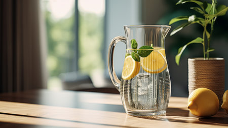 Refreshing Pitcher of Water With Lemon Slicesの素材