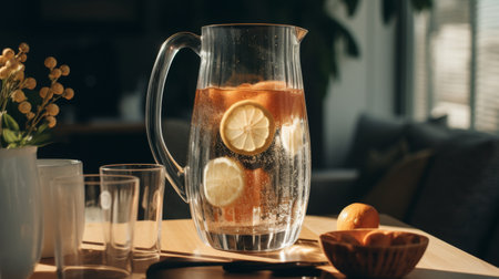 Refreshing Pitcher of Water With Lemon Slicesの素材