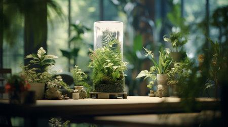 A Table Filled With Numerous Potted Plantsの素材