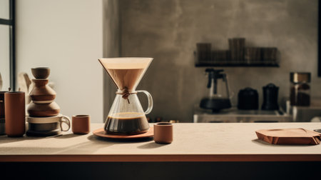 Coffee Maker on Wooden Tableの素材