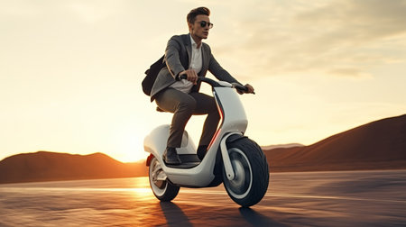 Man Riding on the Back of a White Scooterの素材