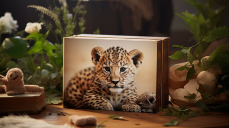 Box With Picture of a Baby Cheetahの素材