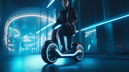 Man Riding Electric Scooter in the Darkの素材