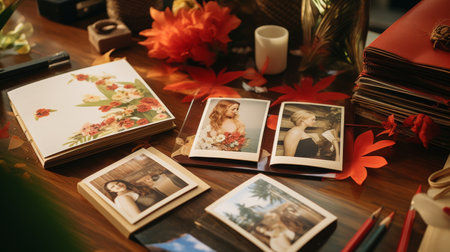 Table Topped With Pictures and Itemsの素材