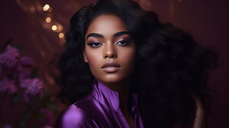 Woman in Purple Dress Poses for a Pictureの素材