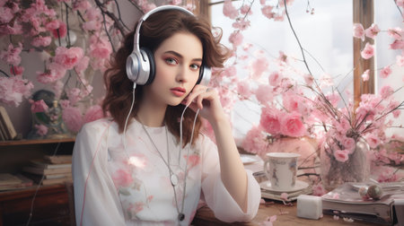 Woman in Pink Dress Sitting on a Couchの素材